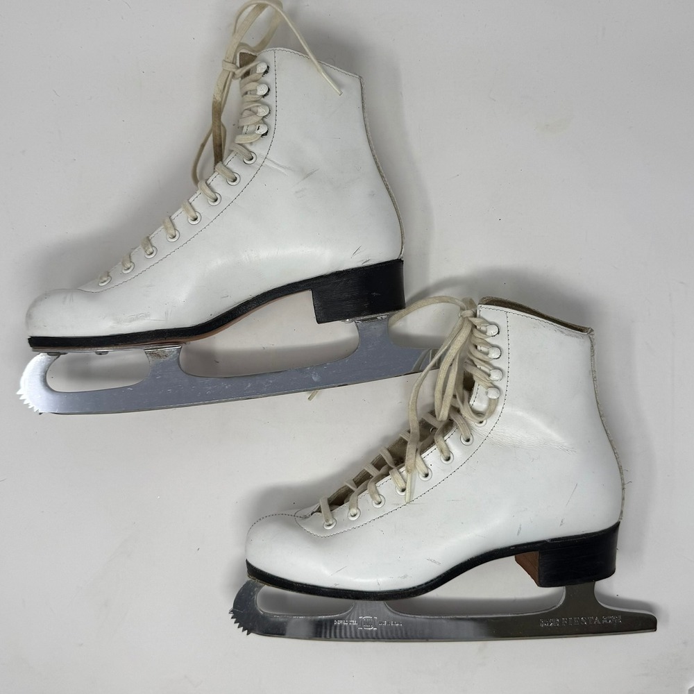 Riedell White Leather Figure Skates MK Fiesta Sheffield Steel Blades Size 5 SK